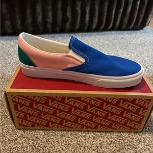 Brand New Vans Slip-On Canvas Shoe - Blue, Pink & Green M Size 8.5 / W Size 10